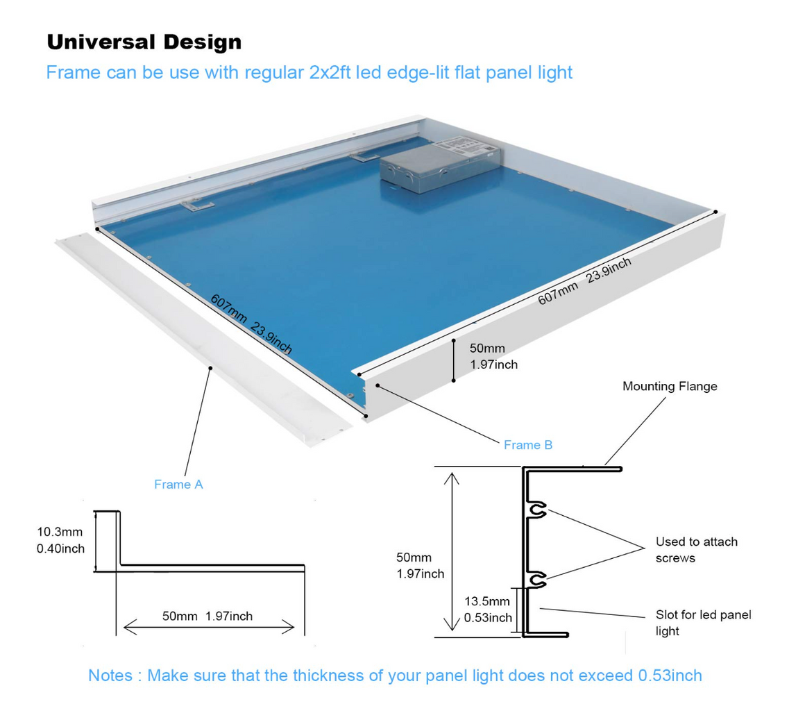Surface Frame Home / Surface Frame for 2X2 Recessed Panel in Aluminium Body