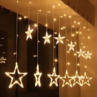 Orangevolt™ 12 Stars LED Diwali Lights Curtain String Lights Window Curtain Led Lights for Decoration with 8 Flashing for Christmas, Wedding, Party, Home, Patio Lawn (Warm White)